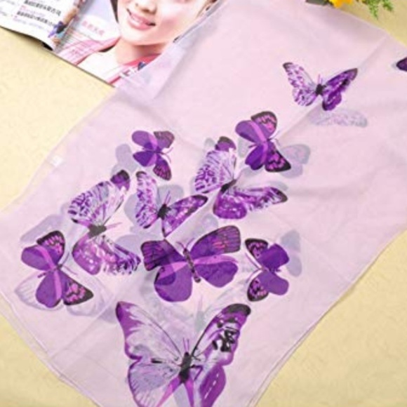 Lavender Chiffon Purple Butterfly Wrap Scarf Shawl - Picture 4 of 5
